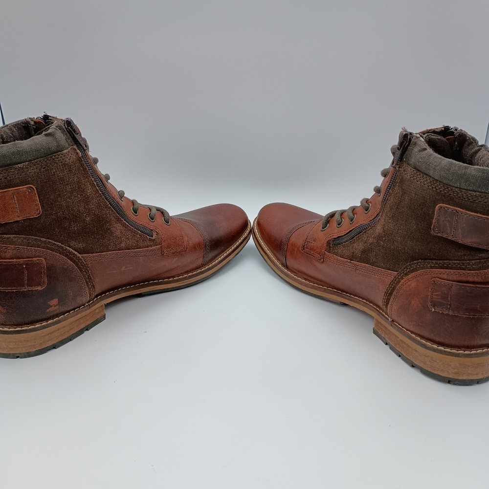 Franco Fortini Dalton Brown Leather Combat Boots Mens 10 Cap Toe‎ Side Zip - Picture 6 of 9